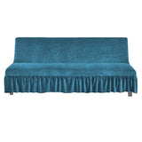 Daunkang Stretch Armless Futon Cover with Skirt Ruffled Sofa Bed Slipcover Washable Folding Futon Sofa Covers Furniture Bed Protector with Elastic Bottom for Kids Pets Large Lake Blue Daunkang