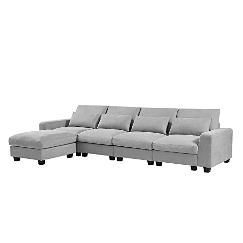 Merax 129" Large Modular Sectional Sofa 5 Pieces Modern L Shaped Couch with Deep Wide Chaise for Living Room Love Seats, Light Gray Merax
