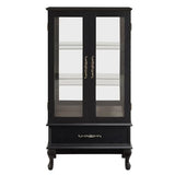 51.58" Lighted Curio Cabinet with Glass Doors and Adjustable Shelves 2 Door Wine Cabinet Display Curio Cabinet with LED Lights Light Black Finish and Drawer for Home Decor and Storage, Black JIJIWANG