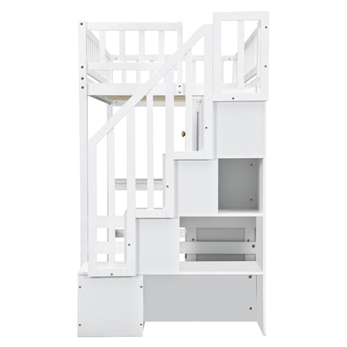 Ball & Cast Twin Size Solid Wood Loft Bed with Built-in L-Desk & Storage - Kids Bed Frame with LED Lights,Shelves & Safety Rails - Space-Saving Design,for Teens,No Box Spring Required,White Ball & Cast
