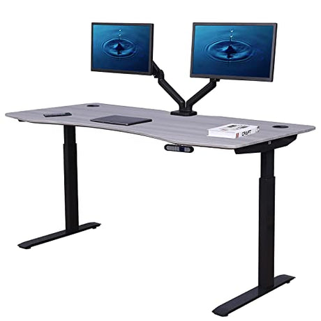 ApexDesk Elite Pro Series 71" x 33" Electric Height Adjustable Stand up Desk, Sit Stand Home Office Desk, Computer Desk - Curved Grey Top/Black Frame ApexDesk