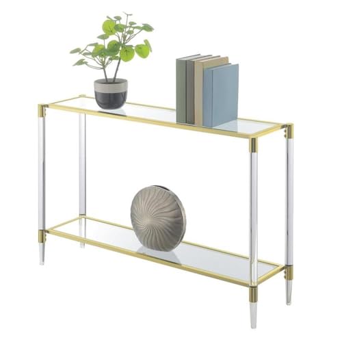 Pemberly Row Two-Tier Acrylic Glass Console Table, Clear Tempered Shelves, Gold Chrome Frame, Sturdy Acrylic Legs, Contemporary Style, 44.25 x 11.25 x 30 in, Elegant Living Room or Entryway Decor Pemberly Row