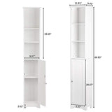Bonnlo Narrow Cabinet, 67" Tall Slim Bathroom Storage Cabinet 12" Wide White Skinny Linen Cabinet with 3 Open Shelves Single Door Adjustable Shelf Space Saving Corner Pantry Bonnlo