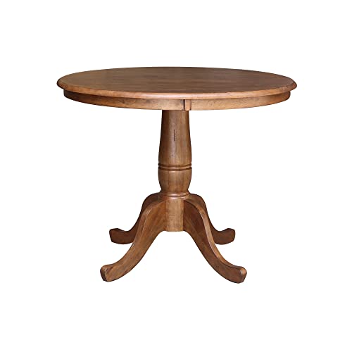 IC International Concepts 36" Round Top Pedestal Table-29.1" Height Dining Table, Distressed Oak IC International Concepts
