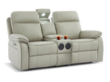 RIHEREFY Power Reclining Loveseat with LED Reading Light, Breathable Leather Loveseat Recliner Sofa RV Wall Hugger Double Recliners with Bluetooth Speaker/Drawer/USB/Type C (Gray, 2 Seater)
