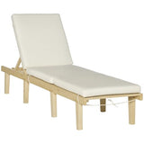 Outsunny Chaise Lounge Chair for Outdoor, Wood Outdoor Chaise Lounge with 4-Position Adjustable Backrest and Cushion, Reclining Beach Lounge Chair for Deck, Pool, Lawn and Sunbathing, Natural