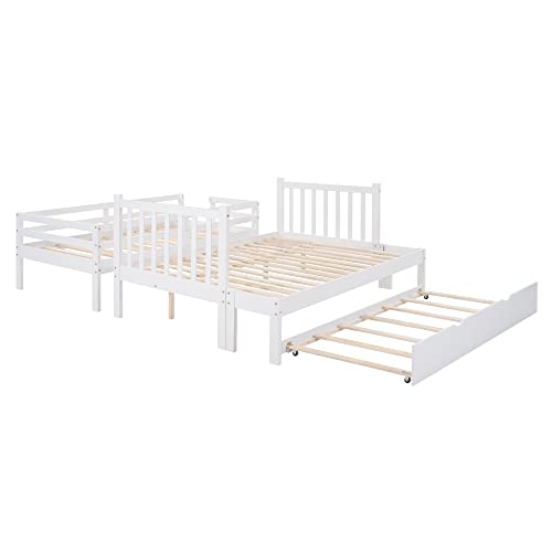 Twin over Full Bunk Bed with Trundle, Wood Bunk Bed with Storage Cabinet and Drawers, Convertible Bunk Beds Twin over Full Size Split into 3 Beds for Kids, Teens, Adults, Noise-reduced, White Harper & Bright Designs