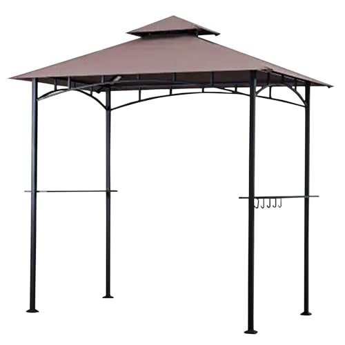 Four Seasons Courtyard BBQ Grill Gazebo with LED Lights, 2 Glass Shelves, and Powder Coated Steel Frame for Backyard Lawn and Outdoor Use, Brown Four Seasons Courtyard