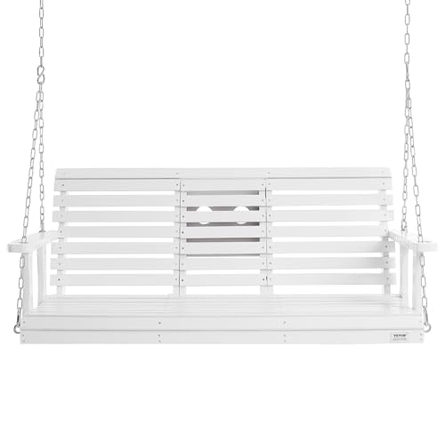 VEVOR Wooden Porch Swing 5 ft, Patio Bench Swing for Courtyard & Garden, Upgraded 880 lbs Strong Load Capacity, Heavy Duty Swing Chair Bench with Hanging Chains for Outdoors, White VEVOR