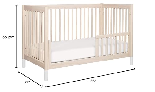 Babyletto Gelato 4-in-1 Convertible Crib with Toddler Bed Conversion in Washed Natural and White, Greenguard Gold Certified - WoodArtSupply