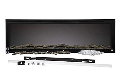 Touchstone Sideline Elite Smart 72” WiFi-Enabled Electric Fireplace - 80038 - in-Wall Recessed - 60 Color Combinations - 1500/750 Watt Heater (68-88°F Thermostat) - Black - Log, Crystals & Driftwood