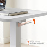 FitStand Medical Overbed Adjustable Bedside Table with Hidden Casters, Mobile Pneumatic Rolling Laptop Standing Desk with Tray for Home & Hospital Use, White Table Top + White Edging FitStand