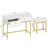SUPERJARE 35.4" White and Gold Desk with 2 Drawers, Modern Makeup Vanity Desk with Padded Stool, Small Computer Desk Home Office Desk for Writing Study Bedroom SUPERJARE