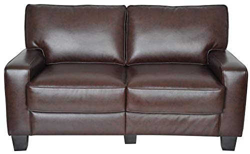 Serta Palisades 61" Track Arm Sofa, Durable Bonded Leather, Soft Pillow Back, Pocket Coil Seat Cushions, Loveseat or Couch for Small Spaces, Living Rooms or Bedrooms, Chestnut Brown Serta