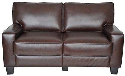 Serta Palisades 61" Track Arm Sofa, Durable Bonded Leather, Soft Pillow Back, Pocket Coil Seat Cushions, Loveseat or Couch for Small Spaces, Living Rooms or Bedrooms, Chestnut Brown