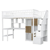 Ball & Cast Twin Size Solid Wood Loft Bed with Built-in L-Desk & Storage - Kids Bed Frame with LED Lights,Shelves & Safety Rails - Space-Saving Design,for Teens,No Box Spring Required,White Ball & Cast