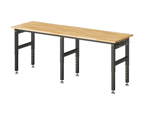 SPECRAFT 84“ Adjustable Heavy Duty Workbench with 4 AC Outlet and 2 USB Ports Power Outlets, 5000 Lbs Capacity, Rubber Wood Top for Garage, Workshop, Office SPECRAFT