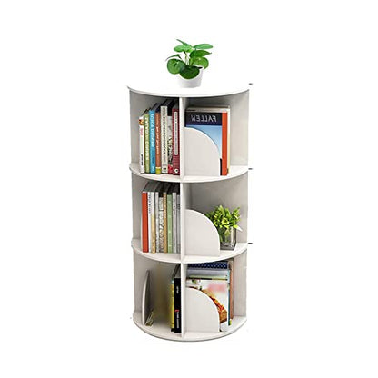 Toytexx Inc and Design 3 Tier 360° Rotating Stackable Shelves Bookshelf Organizer (White) - WoodArtSupply