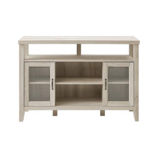 Walker Edison Tall Wood Universal TV Stand with Open Storage For TV's up to 58" Flat Screen Living Room Storage Entertainment Center, 52 Inch, White Oak - WoodArtSupply