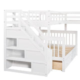 CITYLIGHT L-Shaped Bunk Bed for Kids, Solid WoodTriple Corner Bunk Bed with 3 Storage Drawers Attached a Twin Loft Bed,Bunk Beds with Stairs and Ladder for Boys Girls Teens,White CITYLIGHT