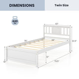 Giantex Wood Twin Bed Frames with Headboard, Mid Century Solid Wood Platform Bed with Wood Slat Support, Single Panel Bed, No Box Spring Needed, Twin Bed Frames for Kids, White Giantex