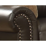 AC Pacific Louis Traditional Upholstered Leather Living Room Piece with Antique Brass Nail Head Trim, Sofa, Umber AC Pacific