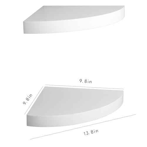 AHDECOR White Corner Wall Shelf, Wall Mounted Wood Corner Shelves, Set of 2 AHDECOR