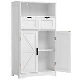 WEENFON Vintage White Floor Cabinet with Barn Doors, 2 Drawers, and Adjustable Shelf for Versatile Home Storage WEENFON