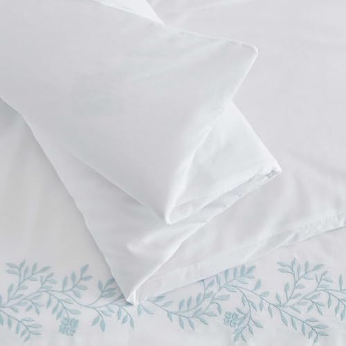 Martha Stewart - King Duvet Cover Set, 100% Soft Cotton Bed Set with a Smooth Cotton Percale Reverse, 3 Piece Floral Bedding with Matching Pillowcases (Garden Path Embroidery Blue) Martha Stewart