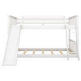 Harper & Bright Designs Floor Low Bunk Bed Full Over Full with Slide and Ladder, Solid Wood Bunk Beds Frame for Saving Space, White Harper & Bright Designs