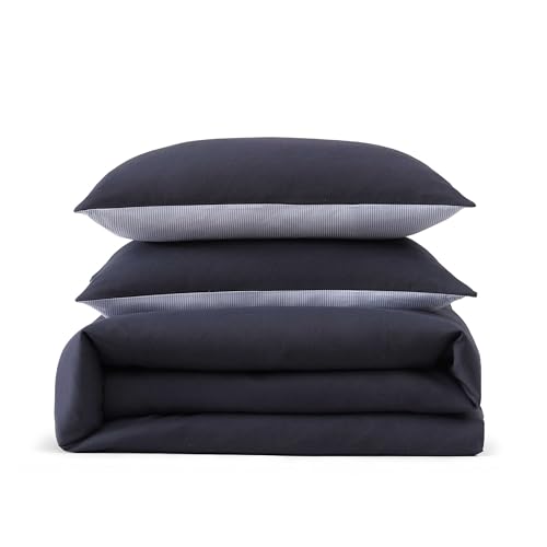 Tommy Hilfiger - Queen Comforter Set, Soft & Breathable Micro Piqué Cotton Bedding, Medium Weight Feel for Year Round Comfort, 3 Piece Bed Set with Matching Pillowcases (Navy) Tommy Hilfiger