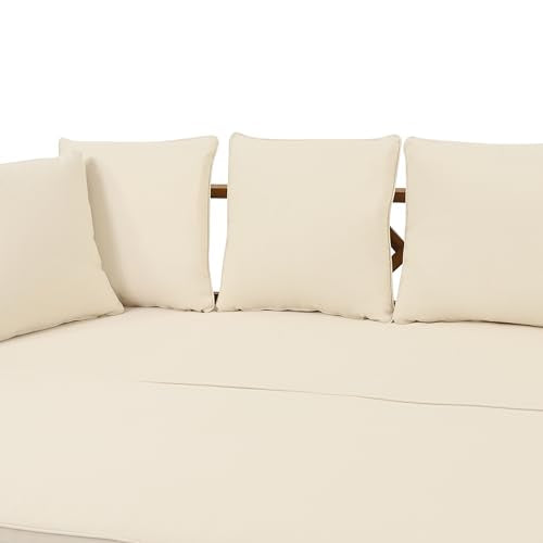 KEIKI 78.5" Outdoor Patio Sofa Bed Acacia Wood Frame Convertible Couch Daybed with Cushion & Pillow for Courtyard KEIKI