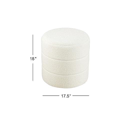 HomePop Upholstered Round Ottoman Home Décor|Foot Rest Ottoman - Cream Boucle 17.5 * 17.5 inch HomePop