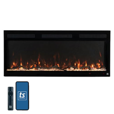 Touchstone Smart Electric Fireplace-The Fury 46" Wide- 4.5" Thin in Wall Recessed-100 Realistic Flame/Ember Bed Color Combos-1,500W Heater-Larger Viewing Area-Alexa/WiFi Enabled Touchstone