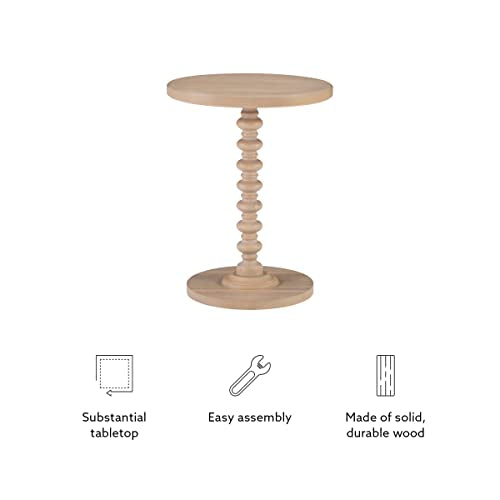 Powell Natural Tarkin Round Wood Turned Spindle Pedestal Side Accent Table - WoodArtSupply