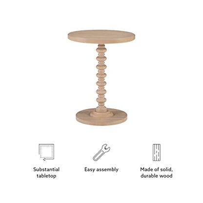 Powell Natural Tarkin Round Wood Turned Spindle Pedestal Side Accent Table - WoodArtSupply