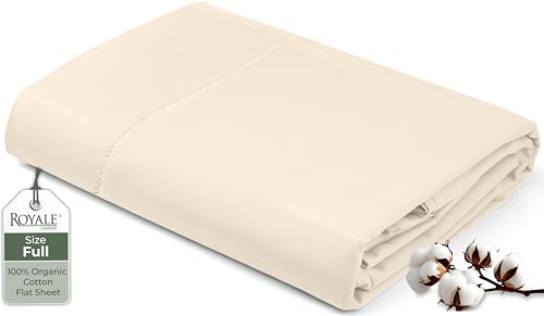 Royale Linens 100% Organic Cotton Fitted Sheet - Percale Weave - Super Soft Deep Pocket Bottom Sheets - Cream Elastic Sheet Twin Size - Twin Fitted Sheets Only - (39"x75"+15", Cream) ROYALE LINENS