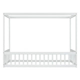CITYLIGHT White Twin Size Wooden Canopy Bed with Guardrails for Kids CITYLIGHT