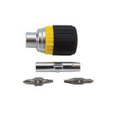 Klein Tools 32593 Multi-bit Ratcheting Screwdriver, 6-in-1 Stubby Tool with Phillips and Slotted Bits and 2 Nut Driver Sizes Klein Tools