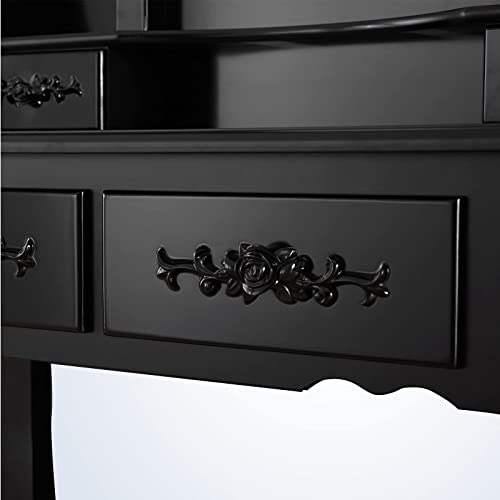 Mecor Vanity Table,Makeup Dressing Table with Oval Mirror,Bedroom Vanity Set w/Cushioned Stool 4 Drawers Women Girls Kids Black mecor