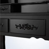 Mecor Vanity Table,Makeup Dressing Table with Oval Mirror,Bedroom Vanity Set w/Cushioned Stool 4 Drawers Women Girls Kids Black mecor