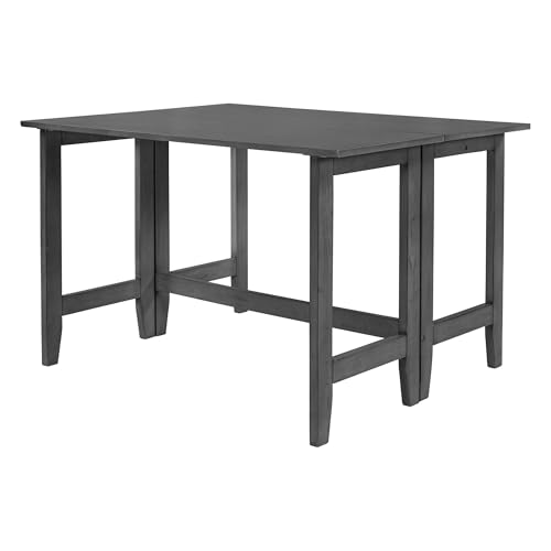 Merax Farmhouse Wood Extendable Dining Table with Drop Leaf for Small Places, Modern Freestanding Scalable Desk for Kitchen & Living Room, Gray Merax