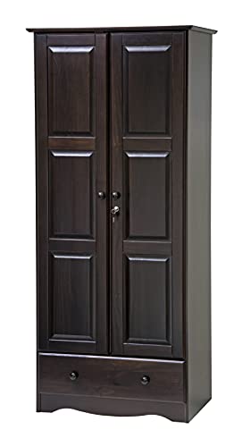 Palace Imports 100% Solid Wood Flexible Wardrobe/Armoire/Closet, Java Color, 32" W x 72" H x 21" D. 1 Shelf, 1 Clothing Rod, 1 Drawer, 1 Lock Included. Additional Shelves Sold Separately. Palace Imports