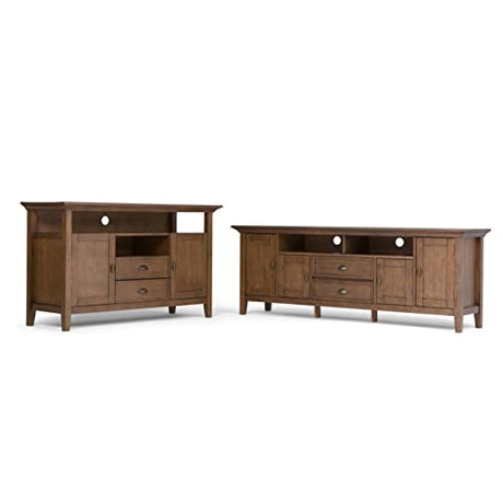 SIMPLIHOME Redmond SOLID WOOD 72 inch Wide Transitional TV Media Stand in Rustic Natural Aged Brown For TVs up to 80 inches for the Living Room and Entertainment Center SIMPLIHOME