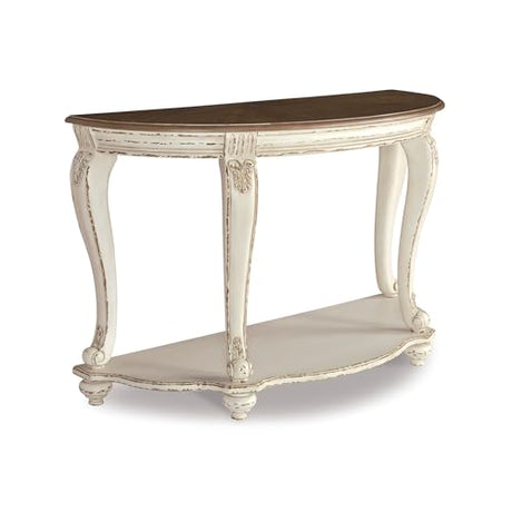 Signature Design by Ashley Realyn French Country Semi-Circle Console Table, White & Brown Signature Design by Ashley