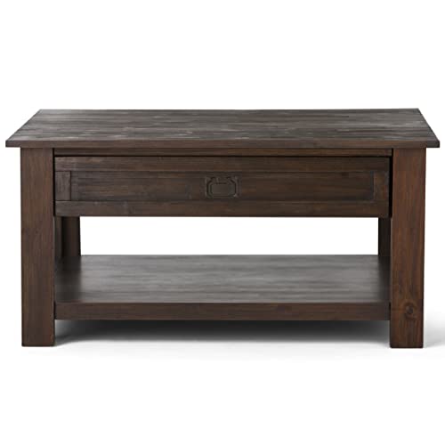 SIMPLIHOME Monroe SOLID ACACIA WOOD 38 Inch Wide Square Rustic Coffee Table in Distressed Charcoal Brown, For the Living Room and Family Room SIMPLIHOME
