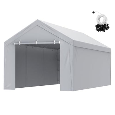 VEVOR Carport Replacement Canopy Cover Top + Side Wall 12 x 20 ft, Garage Tent Shelter Tarp Heavy-Duty Waterproof & UV Protected, Easy Installation with Ball Bungees,Grey (Frame Not Included)