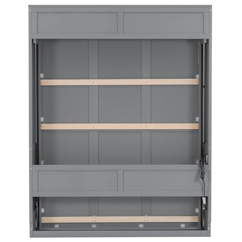 Merax Full Size Murphy Bed with Sofa Chair, Can be Folded Wall Bed with Storage Shelves and Light for Guest Room,Living Room and Bedroom Merax