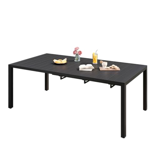 DIFY 47"-78.7" Extendable Outdoor Furniture Dining Table for 6-8, Black Rectangular Patio Dining Table with Metal Frame for Garden, Lawn, Poolside and Yard - WoodArtSupply