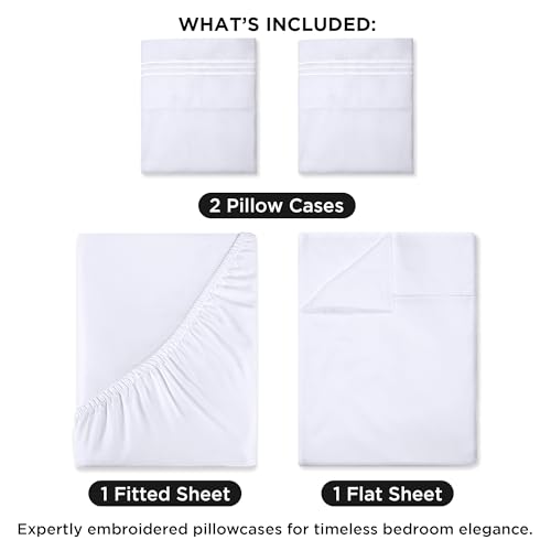 ROYALE LINENS 4 Piece Full Sheets Set - Soft Brushed 1800 Microfiber Bedding - 1 Fitted and 1 Flat Sheet, 2 Pillow Cases - Wrinkle Free & Fade Resistant - Hotel Luxury Bed Sheets Set (White, Full) ROYALE LINENS